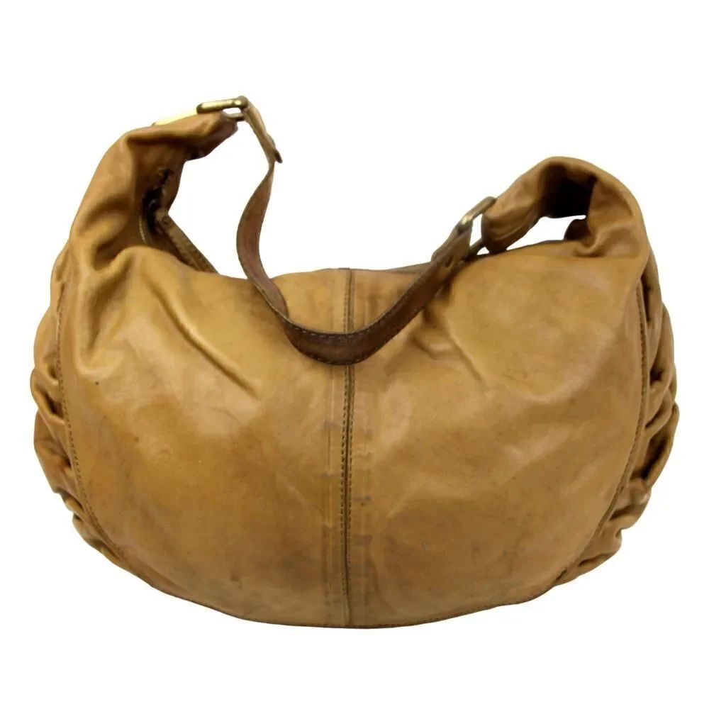 LRG HOBO INTERNATIONAL DISTRESSED OLIVE BROWN GENUINE LEATHER SHOULDER BAG HOBO